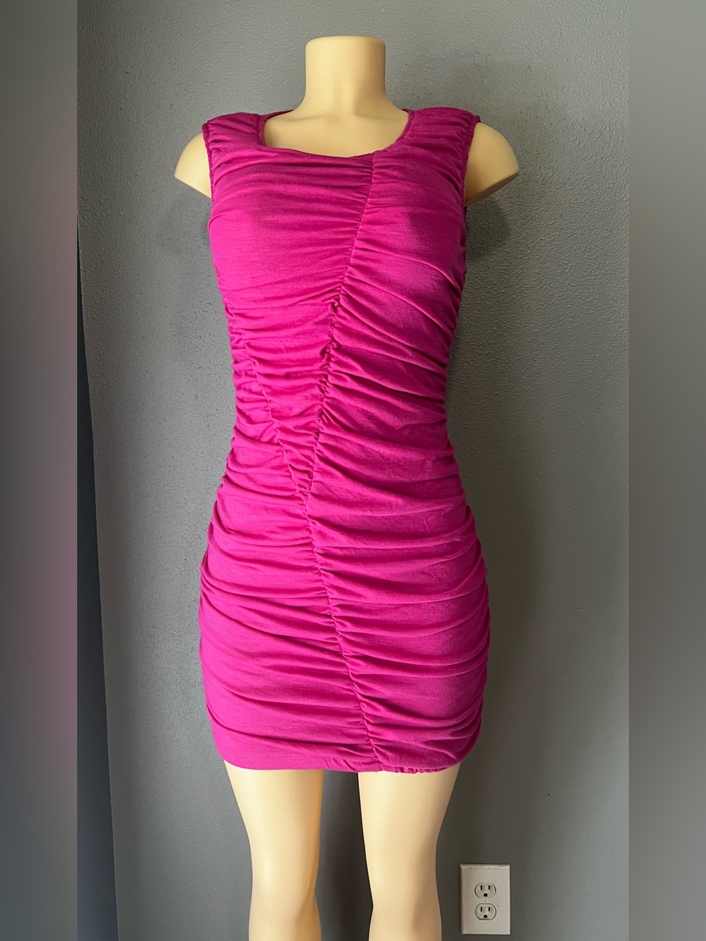 Snap Fuchsia Ruched Sleeveless Mini Dress